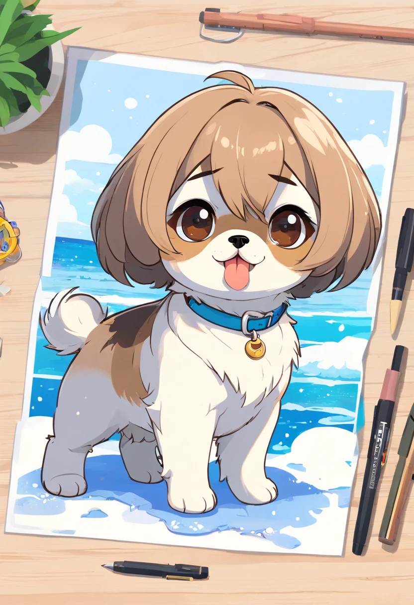 (best quality,highres),(vector),(sticker,white outline,overview),(puppy Shih Tzu),cute,adorable,playful,pet,sticking out the tongue,round eyes,fluffy fur,snow-white,colorful,fun design,vibrant colors,decorative elements,peel-off backing,laptop,water bottle,journal,phone case,stick anywhere,easy application,stickers set,customizable,vivid details,smooth lines,vector graphics,premium quality,premium materials,durable,resistant to water and sunlight,versatile use,unique style,eye-catching,modern,contemporary,artistic,enjoyable,creative,expressive,showcasing personality,be unique,stand out.