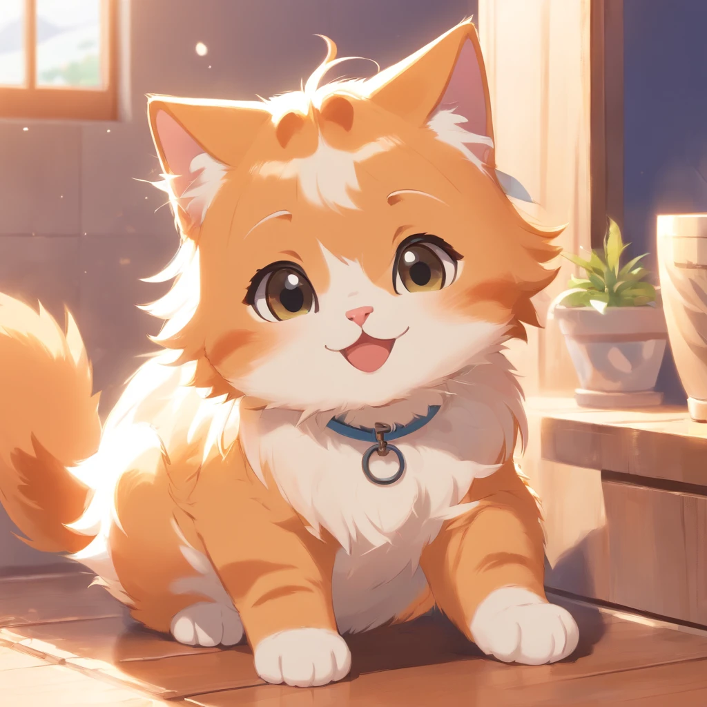 Little cute isometric cat emoji, Tuxedo jack, calico cat, hairy pubic,Cute big breasts, Pet shop background, soft and muted colors, 3d icon clay rendering, Spring: 120mm, 3D blender rendering, trending on polycount, modular constructivism, Orange background, physically-based renderingt, The kitten in the middle raised her hand,A smile