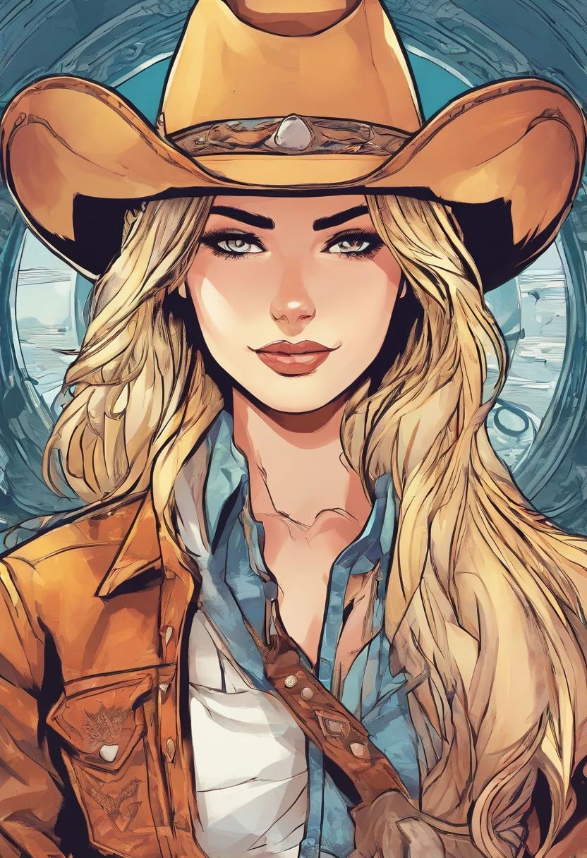 A cowboy girl, logotype, Manhwa Style, abstract artistic