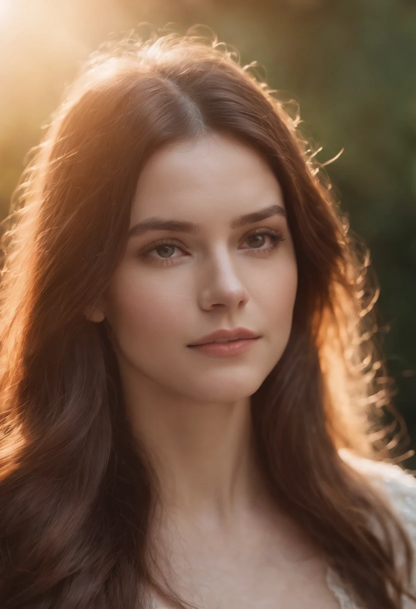 Long-haired, half-body girl,rays of sunshine