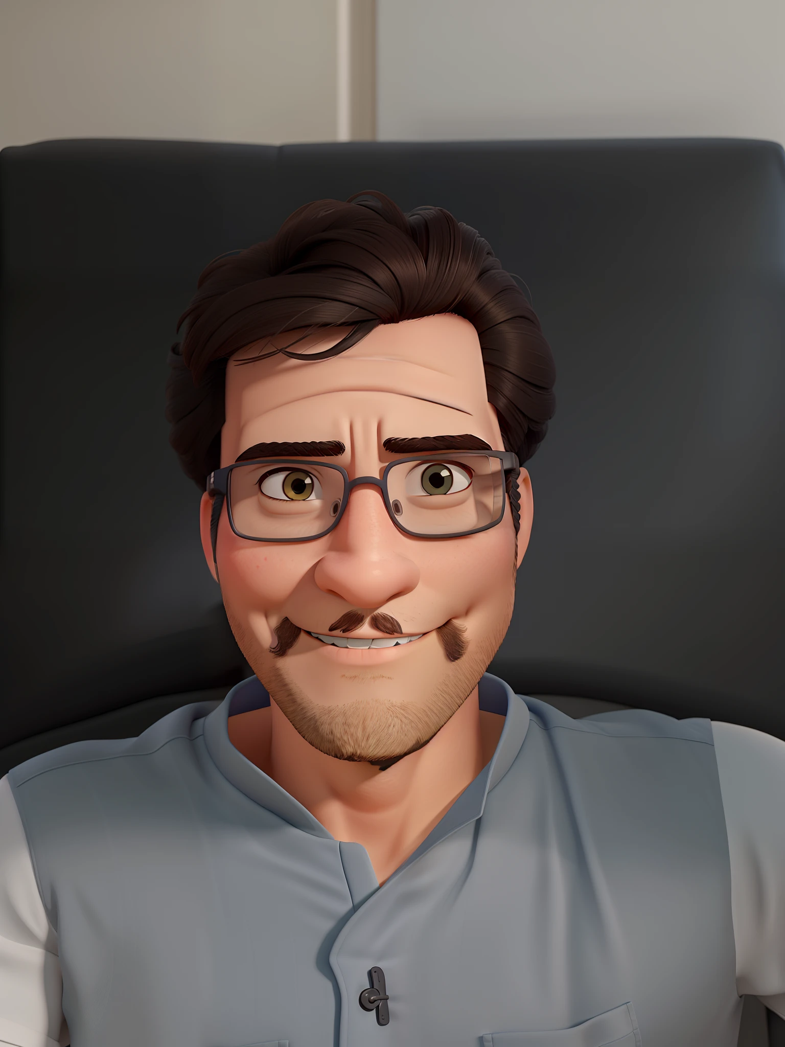 Homen Branco com penteado topete, Wearing glasses and a beautiful smile, Estilo Pixar