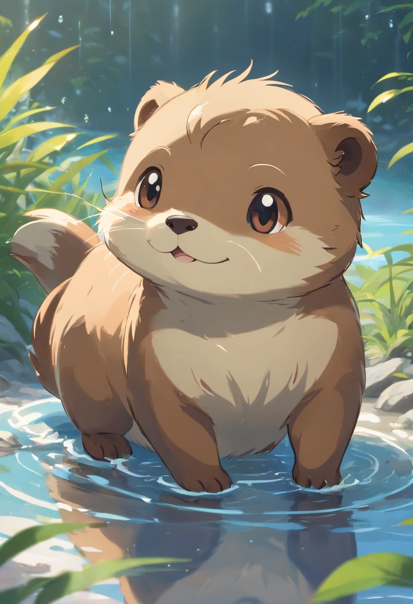 Small, fluffy otters, Perfect for a comfortable cuddle. Its fur is soft,pale brown, There are white spots that resemble raindrops,. His eyes are big,Very expressive, Bright brown,Exudes curiosity and joy. Tito's ears are medium in size、Stand up straight when excited. His nose was dark and wet, His tongue always seems lovingly ready to lick. Their legs are small but agile, Great for running and playing. Tito's tail was short, Shake passionately when you're happy, Looks like a joyous little flag.