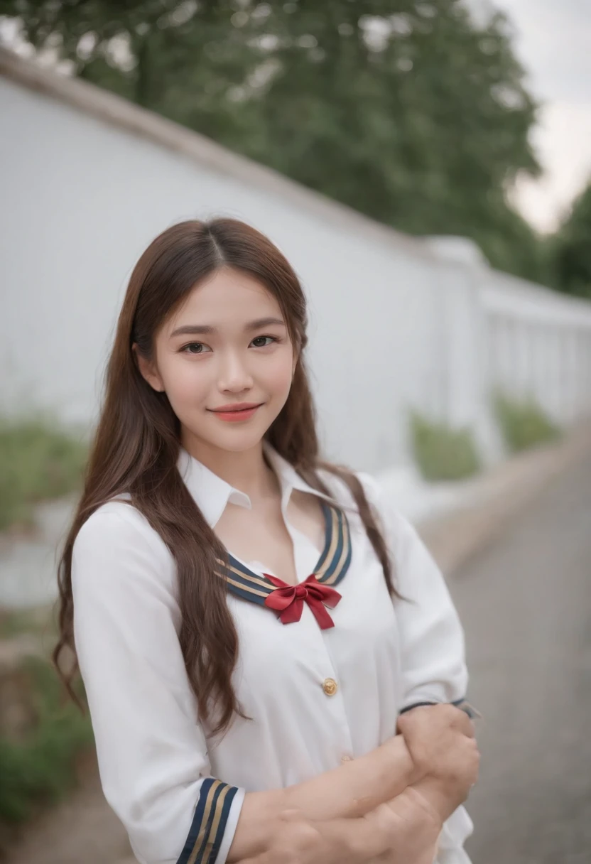 girl,A half body,the street,ssmile,shining brightly,sweet,high school senior,a sailor suit,adolable,Pure