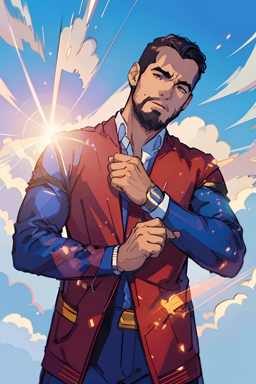 (melhor qualidade:0.8), (melhor qualidade:0.8), Perfect anime illustration, retrato de close-up extremo do Superman com traje de veneno andando pela cidade