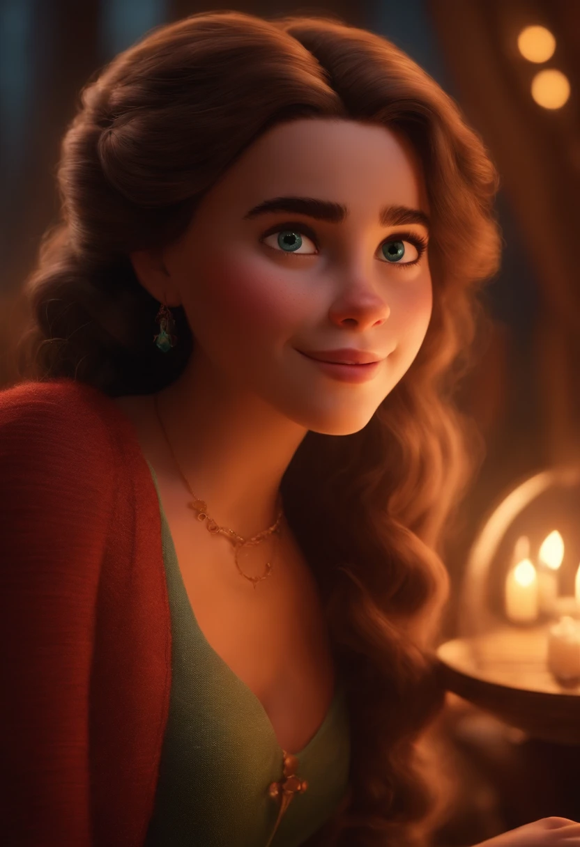 Um filme inspirado na Disney Pixar (MENINA BRANCA JOVEM COM CABELO LONGO LOIRO) dentro A cena estar na arte distinta do estilo PIXAR, estilosa e elegante, Works with social media
