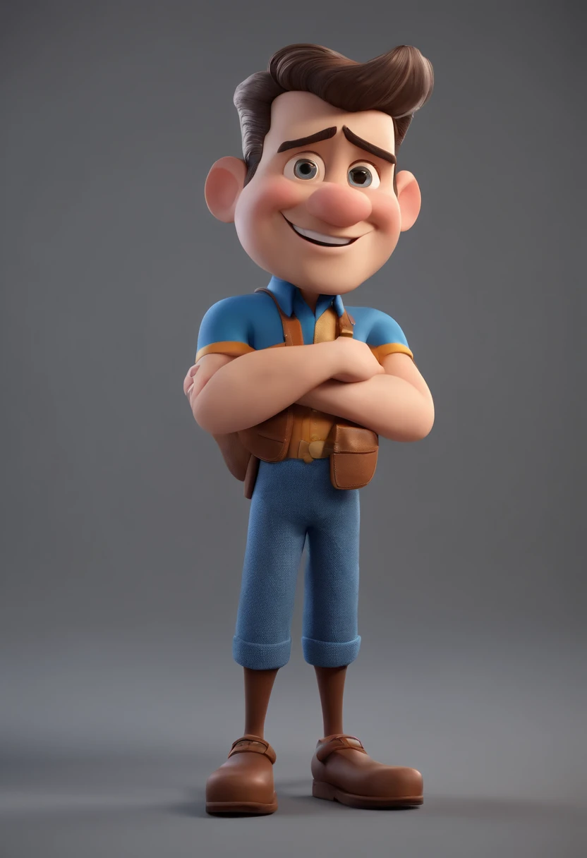 Personagem de desenho animado de um homem de cavanhaque usando camisa azul, um personagem animado, Caractere estilizado, animation style rendering, 3D estilizado, Arnold Maya render, 3 d render stylized, toon render keyshot, Personagem 3D, Personagem 3D, 3d rendering stylized, 3 d character render, personagem de desenho animado, Personagem de close up, Pose de personagem, (Estilo Pixar) (master part:1.2) (Bokeh) (best quality) (pele detalhada) (textura detalhada) (8k) (argila) (Cinematic lighting) (foco nítido,Senta e vaza a parte superior do corpo