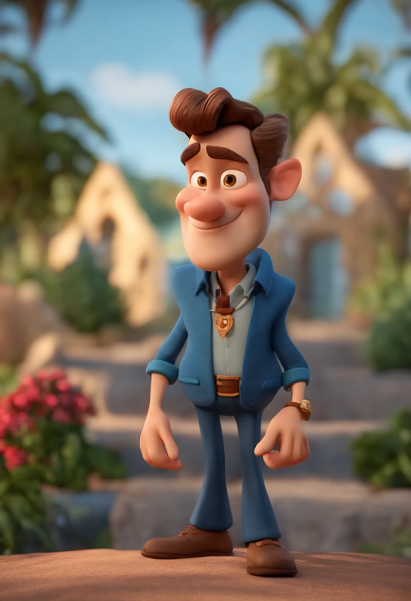 Personagem de desenho animado de um homem de cavanhaque usando camisa azul, um personagem animado, Caractere estilizado, animation style rendering, 3D estilizado, Arnold Maya render, 3 d render stylized, toon render keyshot, Personagem 3D, Personagem 3D, 3d rendering stylized, 3 d character render, personagem de desenho animado, Personagem de close up, Pose de personagem, (Estilo Pixar) (master part:1.2) (Bokeh) (best quality) (pele detalhada) (textura detalhada) (8k) (argila) (Cinematic lighting) (foco nítido,Senta e vaza a parte superior do corpo