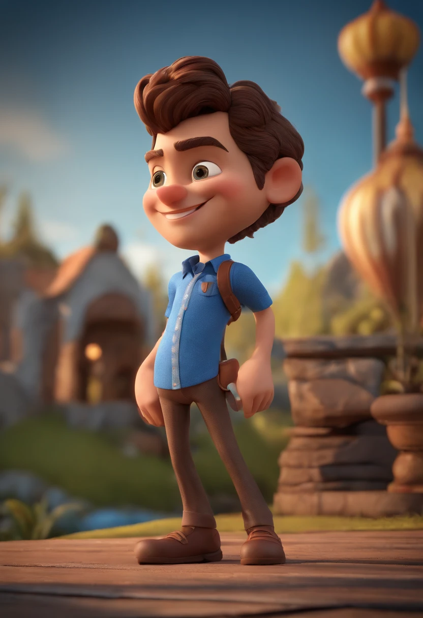 Personagem de desenho animado de um homem de cavanhaque usando camisa azul, um personagem animado, Caractere estilizado, animation style rendering, 3D estilizado, Arnold Maya render, 3 d render stylized, toon render keyshot, Personagem 3D, Personagem 3D, 3d rendering stylized, 3 d character render, personagem de desenho animado, Personagem de close up, Pose de personagem, (Estilo Pixar) (master part:1.2) (Bokeh) (best quality) (pele detalhada) (textura detalhada) (8k) (argila) (Cinematic lighting) (foco nítido，Senta e vaza a parte superior do corpo
