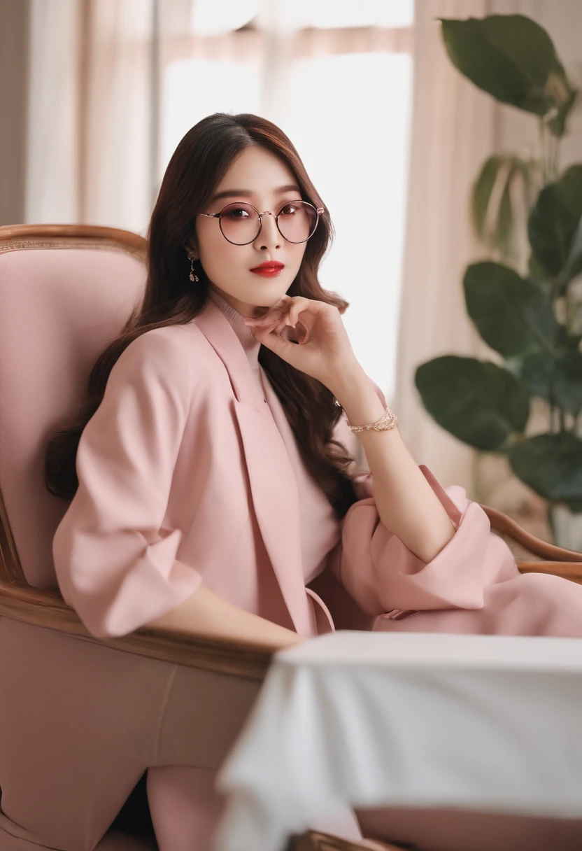 Japan woman sitting on chair with glasses on face, sunglasses, wearing glasses, Urzan, woman with rose-colored glasses, Diravadi Lumrat, wearing thin big round glasses, wearing pink glasses, wearing small round glasses, portrait jiss blackpink, blackpink jisoo, blackpink jisoo, square glasses, sunglasses