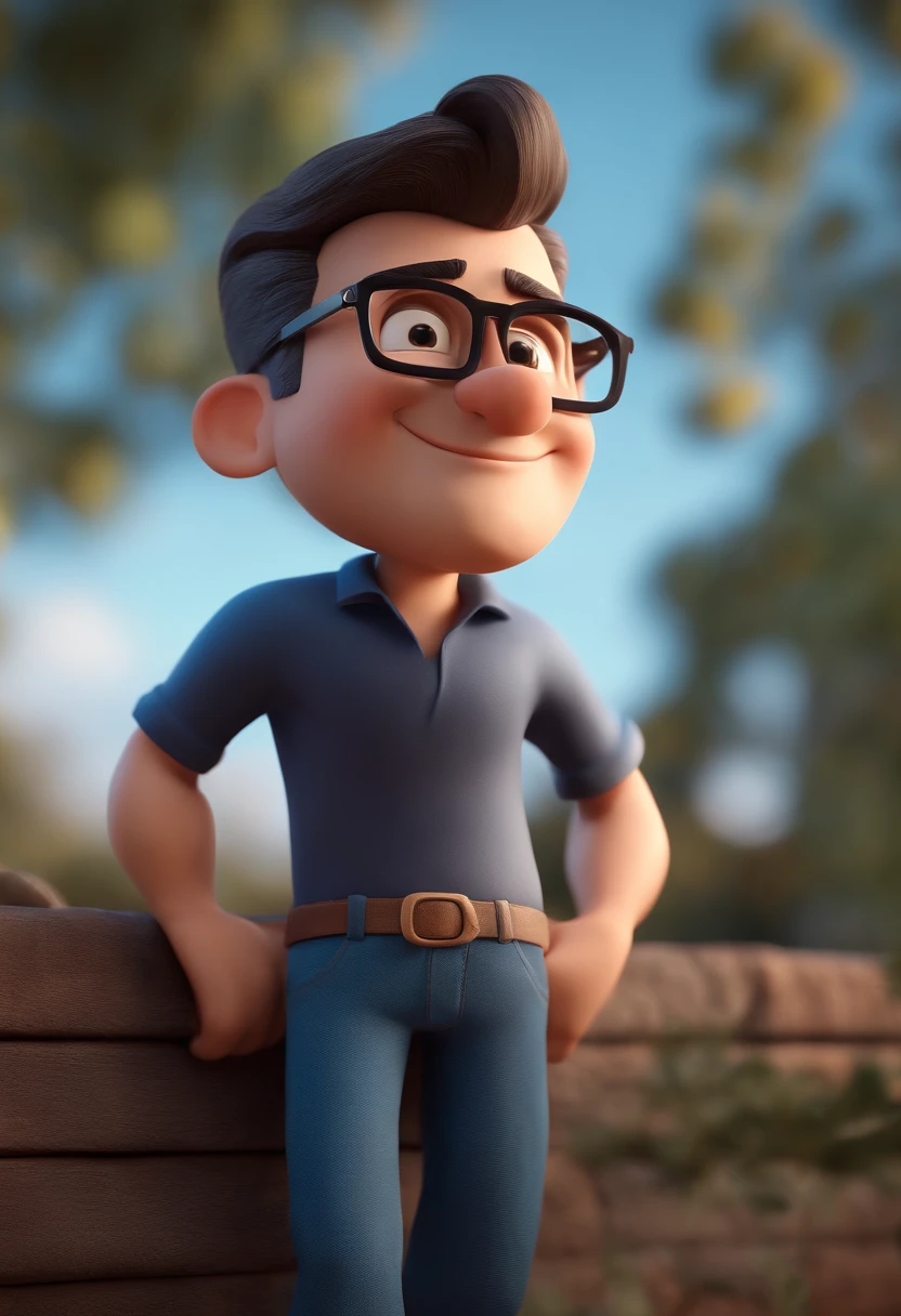 Cartoon character of a man with black glasses and a blue shirt, animation character, Caractere estilizado, animation style rendering, 3D estilizado, Arnold Maya render, 3 d render stylized, toon render keyshot, Personagem 3D, Personagem 3D, 3d rendering stylized, 3 d character render, personagem de desenho animado, Personagem de close up, Pose de personagem, (Estilo Pixar) (master part:1.2) (Bokeh) (best quality) (pele detalhada) (textura detalhada) (8k) (argila) (Cinematic lighting) (foco nítido