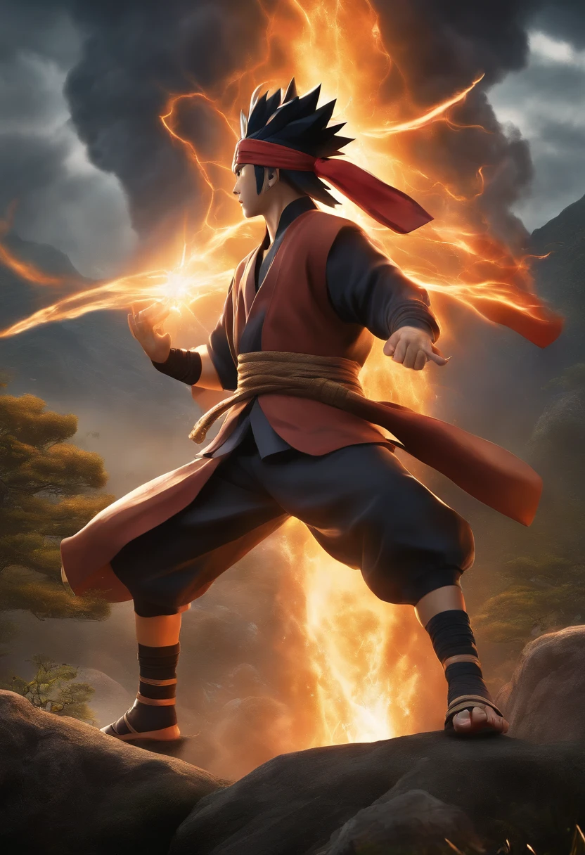 (best quality,4k,8k,highres,masterpiece:1.2),ultra-detailed,(realistic,photorealistic,photo-realistic:1.37),Naruto,anime,action-packed,energetic,explosive,adventure,colorful,bright,expressive,dynamic,fierce,battle,shinobi team,magic powers,vivid colors, ninja skills, iconic characters,hidden villages,epic battles,monstrous creatures,stunning landscapes,clashing jutsus, dramatic poses, intense emotions, powerful transformations,courageous heroes,deadly villains, legendary Hokage, ninjutsu, kunai, shuriken, chakra control, rasengan, sharingan, rasengan-filled punch, susanoo, hidden leaf village, training grounds,hidden mist village, fiery explosions,cosmic backgrounds, fierce rivals,rivalry between Naruto and Sasuke,teammate bonds, unbreakable friendships,master and student relationships,sage mode, energetic fight scenes, thunderous roars, flashy lightning, bright fireballs, raging waterfalls,whirlwind of attacks,expressive eyes, determined faces,protecting loved ones,destiny of a hero,prophecy, coming-of-age journey.