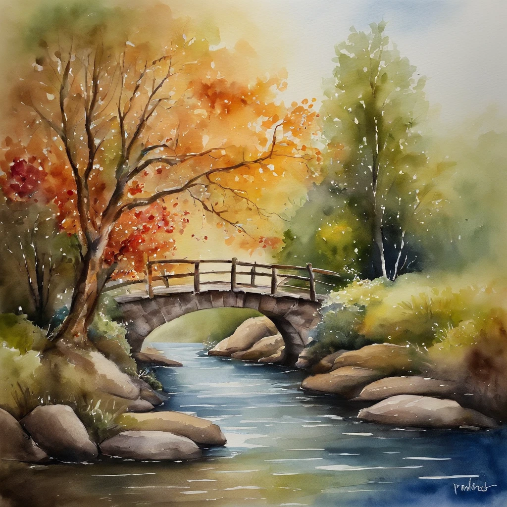 scenecy，tree shade，pavilion，small bridge of running water，Pedestres，Vista distante，fotorrealista