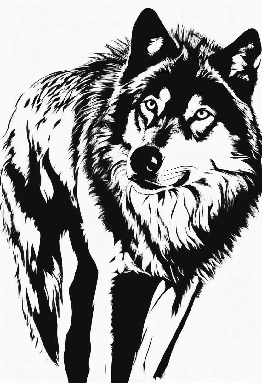 Black silhouette design of one wolf，Wolf howl，White background，Beautiful Silhouette，biologically correct