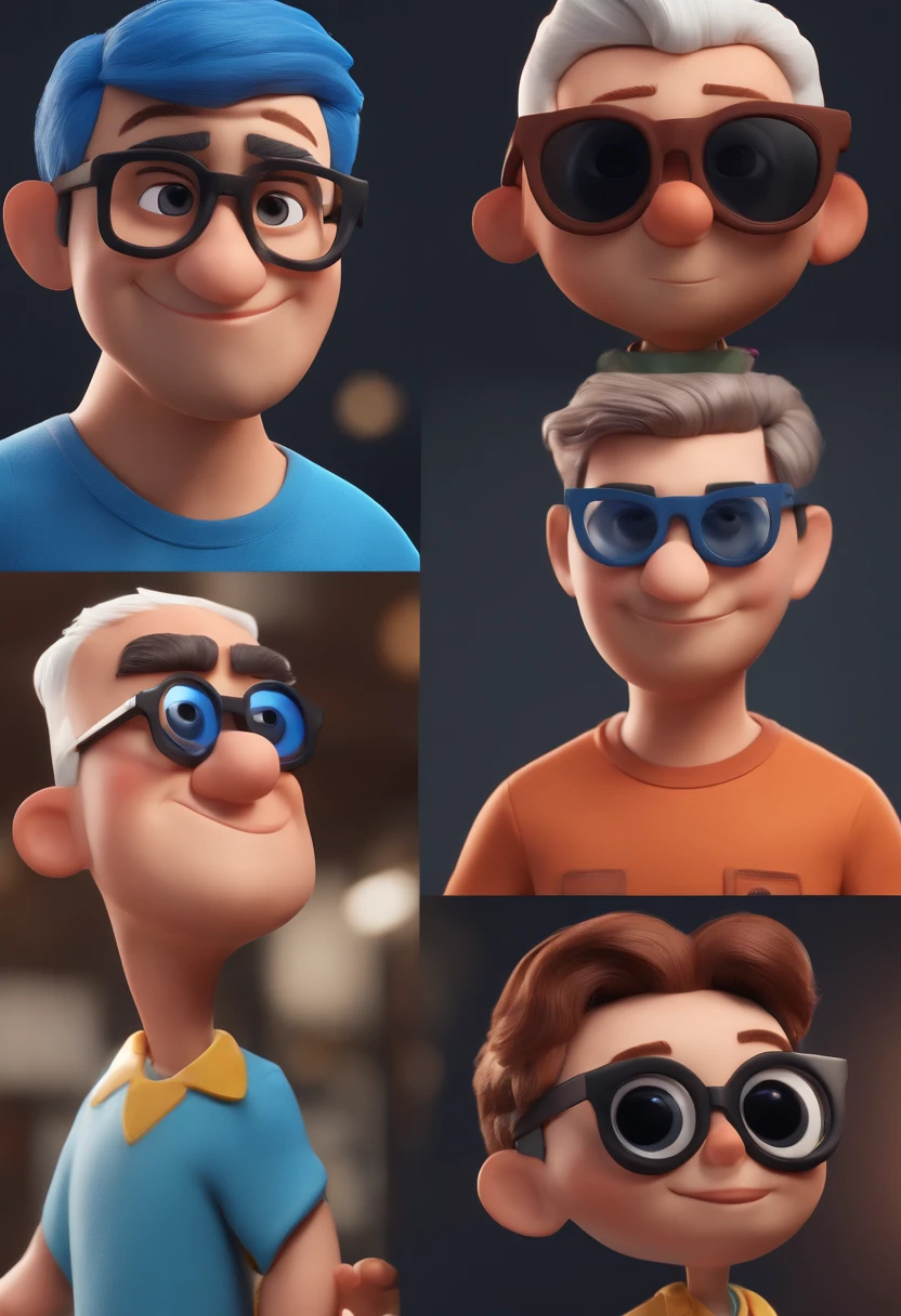Cartoon character of a man with black glasses and a blue shirt, animation character, Caractere estilizado, animation style rendering, 3D estilizado, Arnold Maya render, 3 d render stylized, toon render keyshot, Personagem 3D, Personagem 3D, 3d rendering stylized, 3 d character render, personagem de desenho animado, Personagem de close up, Pose de personagem, (Estilo Pixar) (master part:1.2) (Bokeh) (best quality) (pele detalhada) (textura detalhada) (8k) (argila) (Cinematic lighting) (foco nítido
