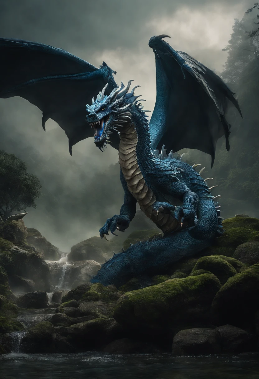 Asian-style blue dragon flying around a mysterious waterfall、The blue dragon's body is long and wavy like a large snake, And a jewel is held in his right hand.、He roars with magnificent horns and a beard on his head.、Child boy who is friend of the dragon [objeto Objeto], (detailed facial features:1.3), (Foto RAW, 16 mil, masutepiece, best quality: 1.2), (Ultrarrealismo, Realismo ultradenso e complexo: 1.3), (Ampla profundidade de campo, Radiation Mapping, ray tracing, raios de deus: 1.2), high dynamic range, Vivid, Detalhes ricos, Sombras e realces claros, Realistic, formidable, aumento do contraste, Dragon Friend Boy Hugging White Dragon in a Mysterious Waterfall、