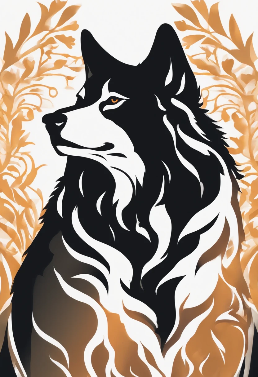 Black silhouette design of one wolf,Wolf howl,White background,Beautiful Silhouette,biologically correct
