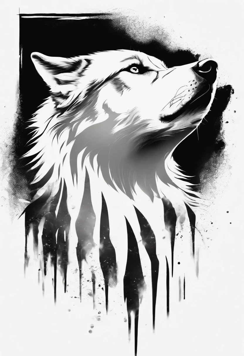 Black silhouette design of one wolf，Wolf howl，White background，Beautiful Silhouette，biologically correct