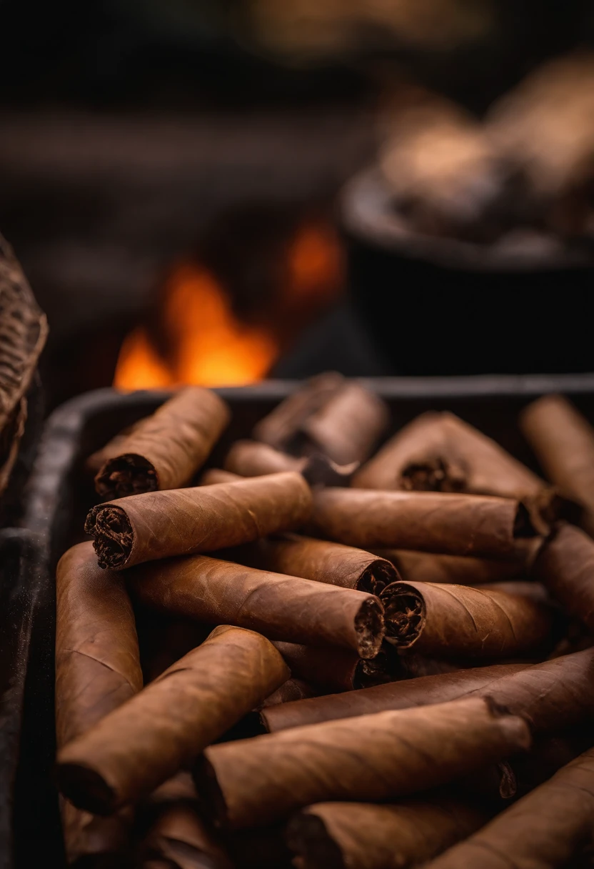 Photo of a CIGAR THROWN in vat, estilo haLloween, nas ruas de cuba, com carros cubanos, por cima de tudo, tem de estar escrito: "A4 PREMIUM"