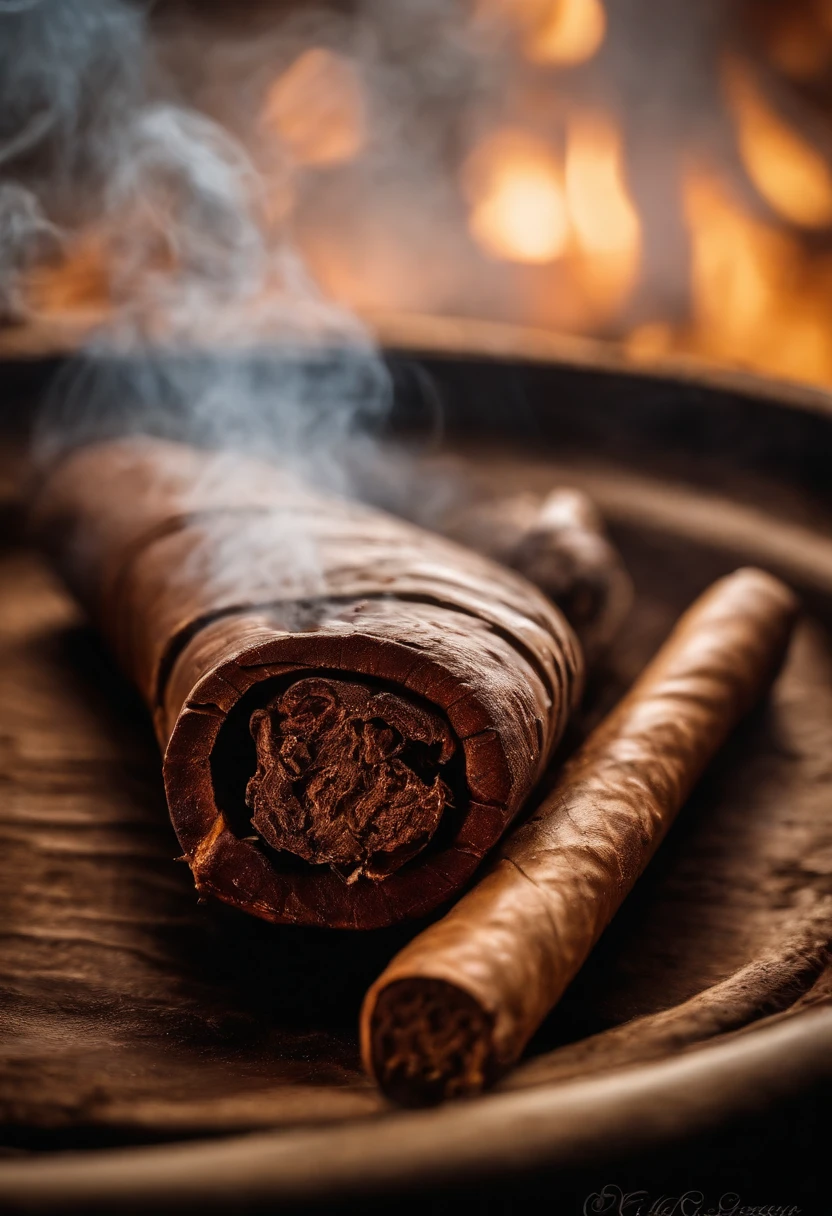 Photo of a CIGAR THROWN in vat, estilo haLloween, nas ruas de cuba, com carros cubanos, por cima de tudo, tem de estar escrito: "A4 PREMIUM"