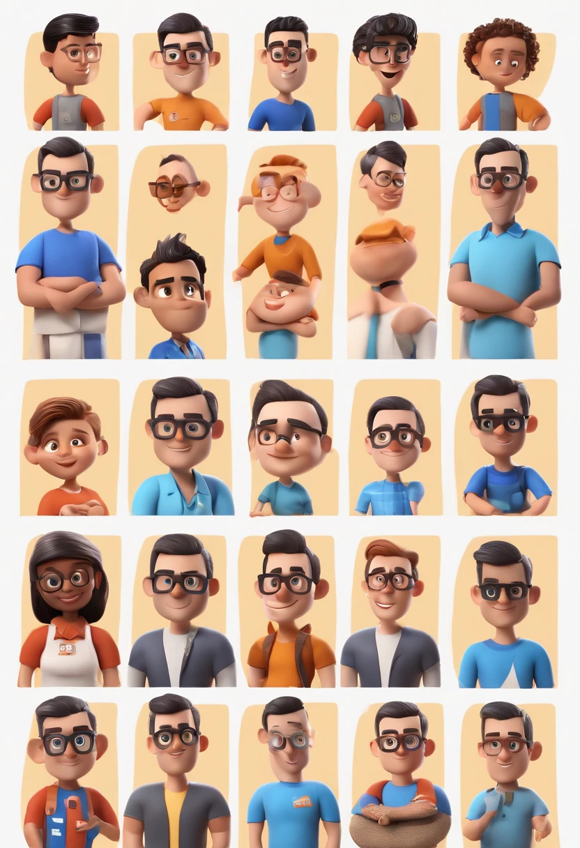 Cartoon character of a man with black glasses and a blue shirt, animation character, Caractere estilizado, animation style rendering, 3D estilizado, Arnold Maya render, 3 d render stylized, toon render keyshot, Personagem 3D, Personagem 3D, 3d rendering stylized, 3 d character render, personagem de desenho animado, Personagem de close up, Pose de personagem, (Estilo Pixar) (master part:1.2) (Bokeh) (best quality) (pele detalhada) (textura detalhada) (8k) (argila) (Cinematic lighting) (foco nítido