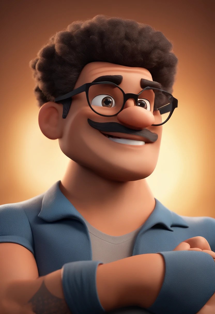 Cartoon character of a man with black glasses and a blue shirt, animation character, Caractere estilizado, animation style rendering, 3D estilizado, Arnold Maya render, 3 d render stylized, toon render keyshot, Personagem 3D, Personagem 3D, 3d rendering stylized, 3 d character render, personagem de desenho animado, Personagem de close up, Pose de personagem,  (Estilo Pixar) (master part:1.2) (Bokeh) (best quality) (pele detalhada) (textura detalhada) (8k) (argila) (Cinematic lighting) (foco nítido