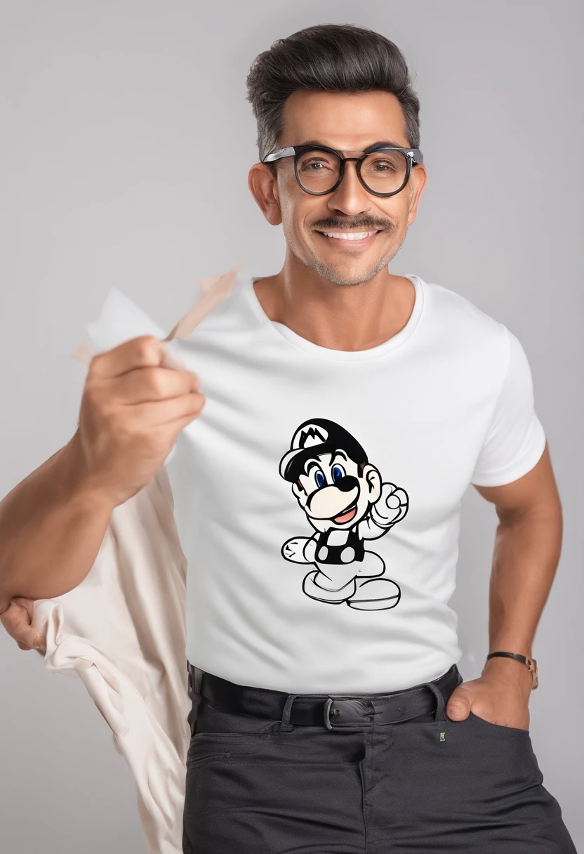 ((best quality)), ((master part)), ((desenhos animados realistas)), ((Personagem perfeito)) - Um retrato frontal meticulosamente detalhado e realista de um homem com cabelo raspado, glasses and a shirt with beautiful textures. O homem olha diretamente para o espectador, Establish a strong and confident presence. The image captures their distinctive facial features, accurately showing the brightness of your eyes and the design of your glasses. The black shirt is rendered with fine details, aumentando o profissionalismo do retrato. Enviado para documentos oficiais, this portrait is presented in impressive 8K UHD resolution, Ensure clarity and unique protection.