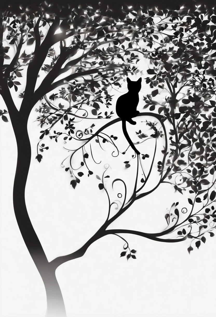 Black silhouette design of one cat,White background,biologically correct,The tail is in the shape of a heart