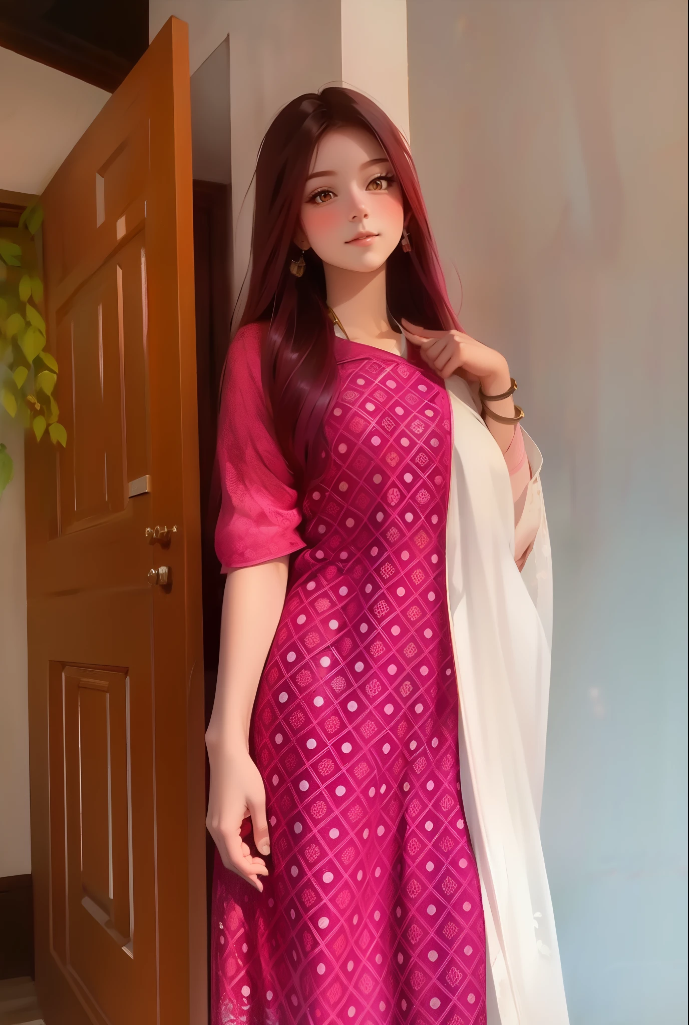 Fox, pink hair, antique,1gril,1fox