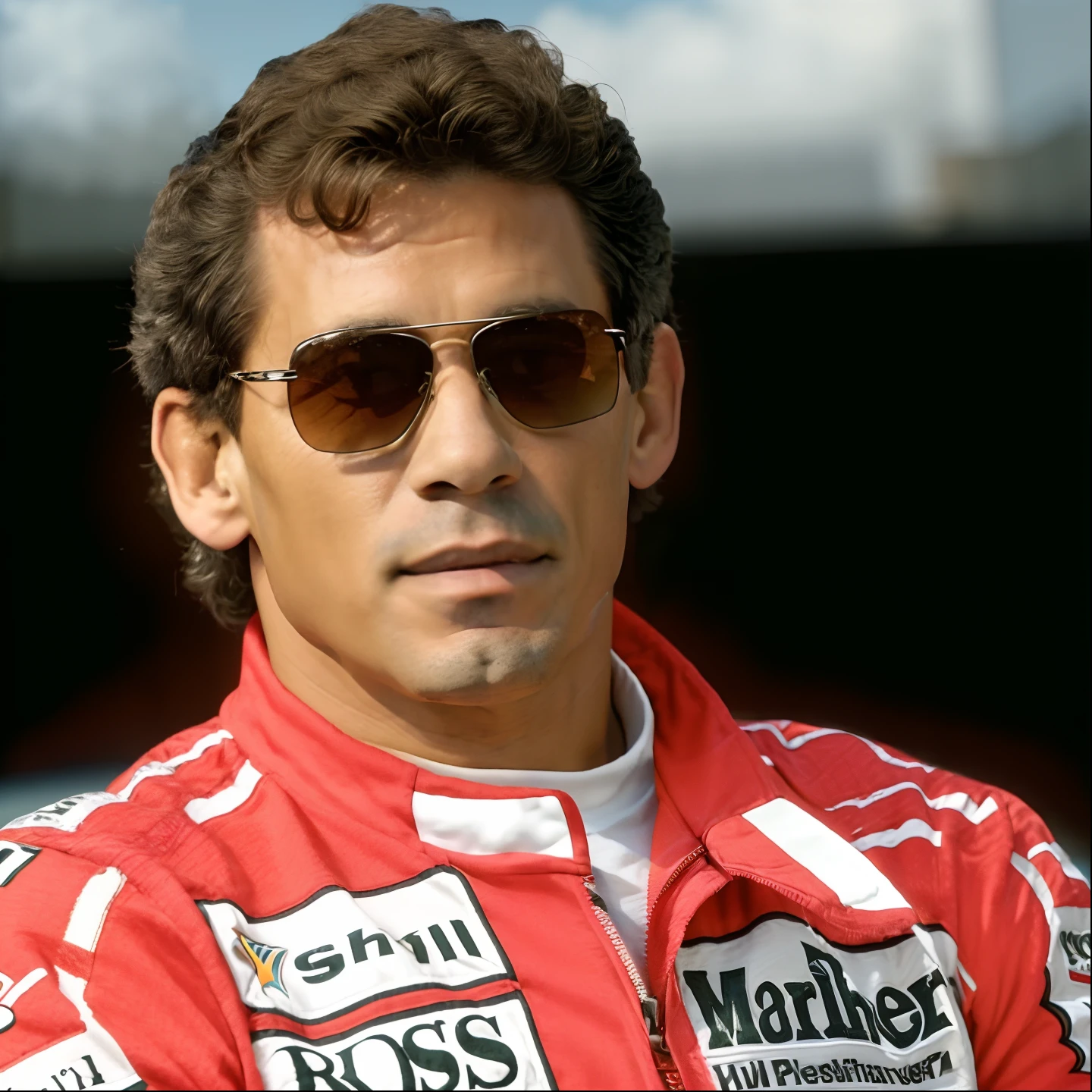 A closeup of a man in a jogging suit and sunglasses, f 1, Cinebiografia, Villeneuve, f 1/4, f 1/3, Msxotto, inspirado em Fernando Gerassi, f 1 1, F11, Daytoner, rasgar, wearing oakley sunglasses, Charles, John, restolho leve com camisa vermelha, Anos 1080