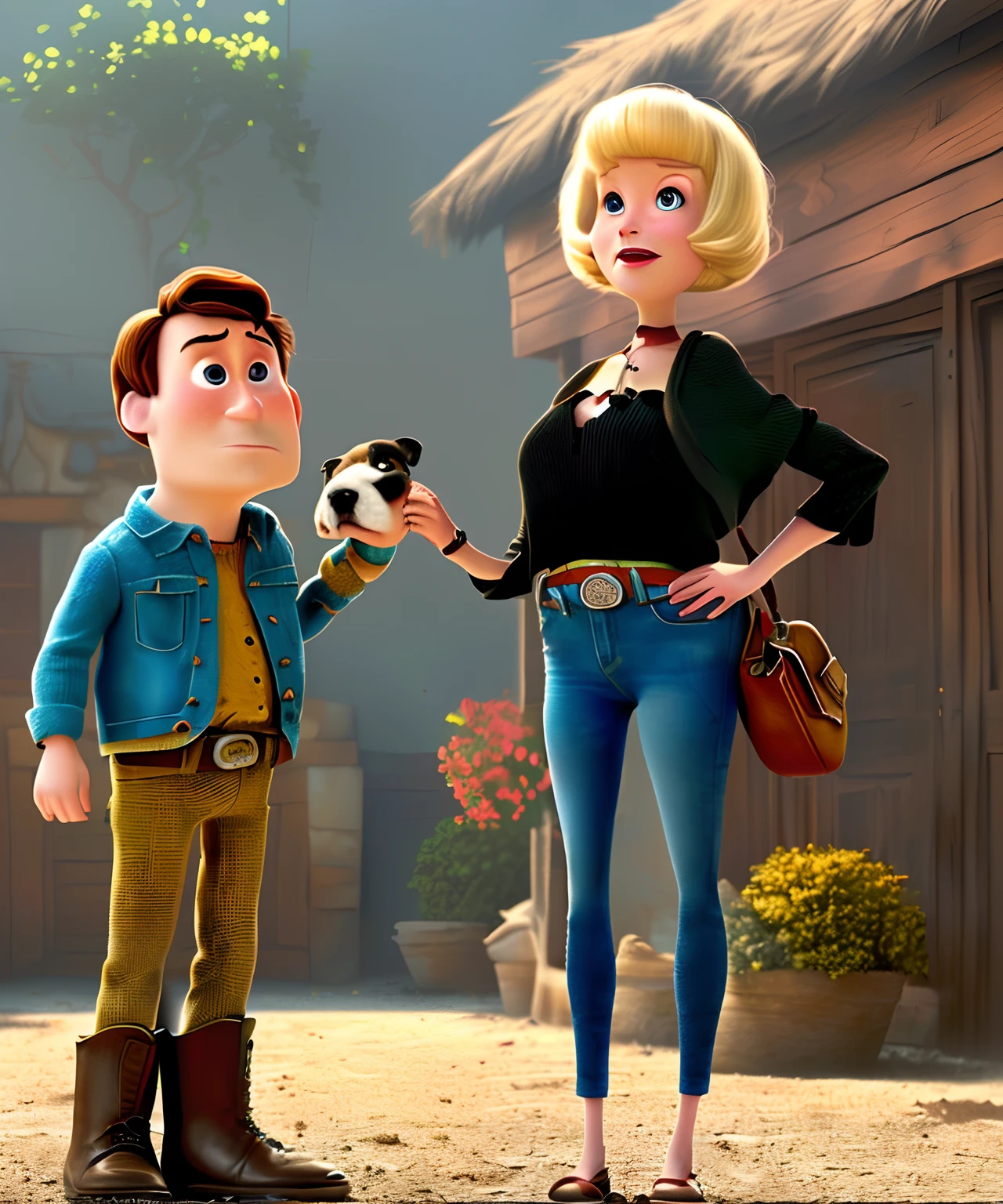 Affiche film pixar jeune fille blonde et bulldog nommé Toutoune