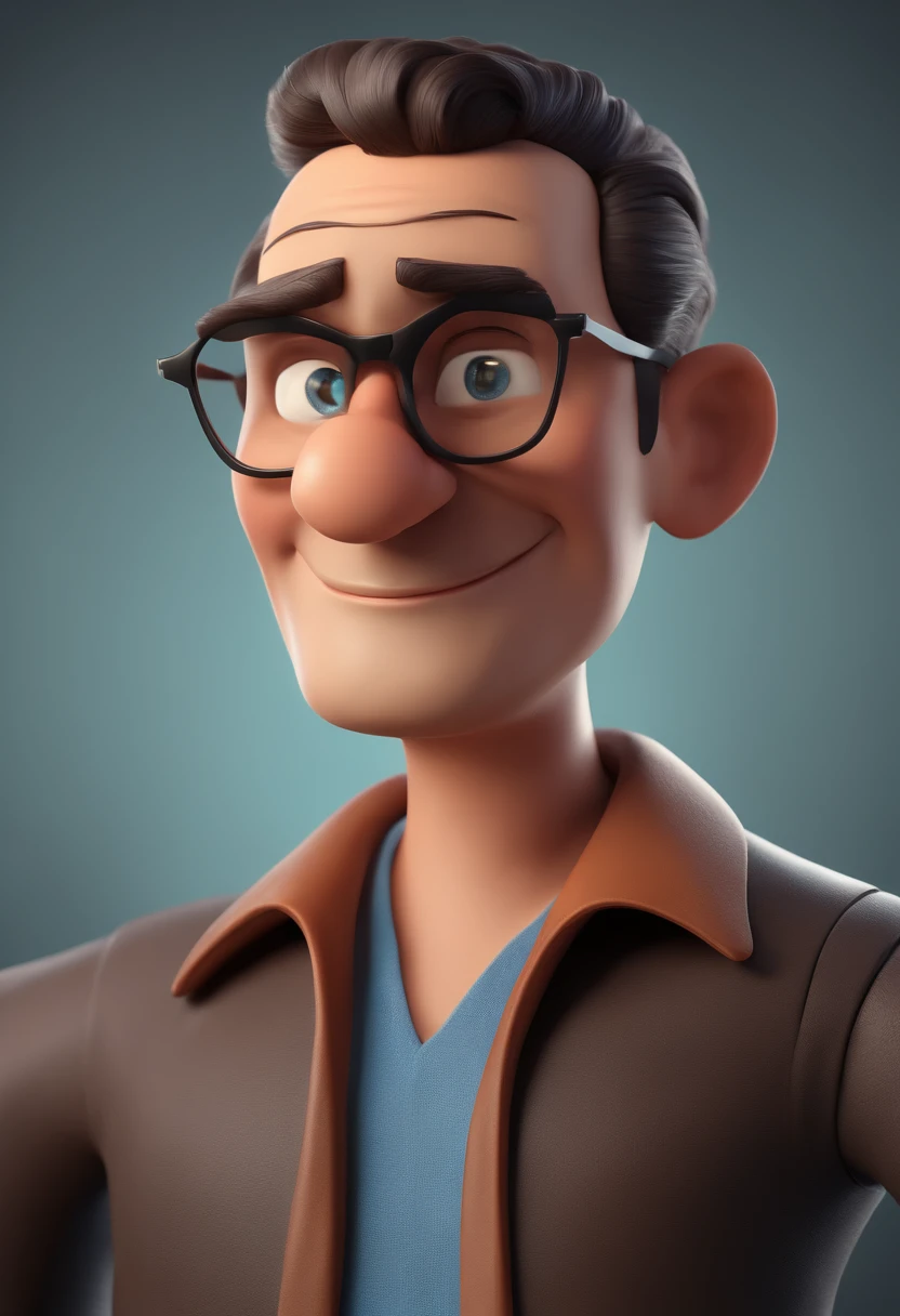 Cartoon character of a man with black glasses and a blue shirt, animation character, Caractere estilizado, animation style rendering, 3D estilizado, Arnold Maya render, 3 d render stylized, toon render keyshot, Personagem 3D, Personagem 3D, 3d rendering stylized, 3 d character render, personagem de desenho animado, Personagem de close up, Pose de personagem, (Estilo Pixar) (master part:1.2) (Bokeh) (best quality) (pele detalhada) (textura detalhada) (8k) (argila) (Cinematic lighting) (foco nítido