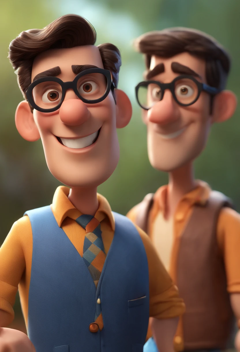 Cartoon character of a man wearing black glasses and a blue shirt, um personagem animado, Caractere estilizado, animation style rendering, 3D estilizado, Arnold Maya render, 3 d render stylized, toon render keyshot, Personagem 3D, Personagem 3D, 3d rendering stylized, 3 d character render, personagem de desenho animado, Personagem de close up, Pose de personagem, (Estilo Pixar) (master part:1.2) (Bokeh) (best quality) (pele detalhada) (textura detalhada) (8k) (argila) (Cinematic lighting) (foco nítido,Senta e vaza a parte superior do corpo
