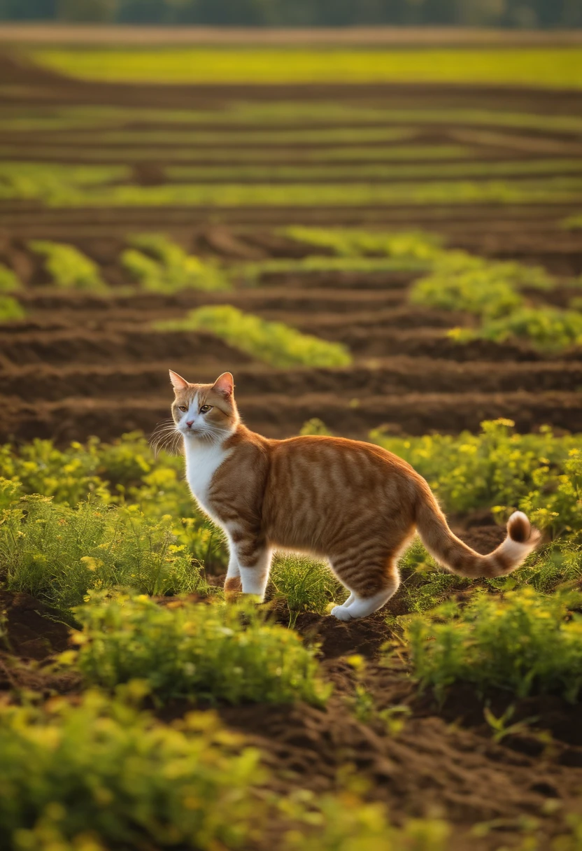 One cat with a sabatra pattern,Cultivating the soil in the field,Work in the fields