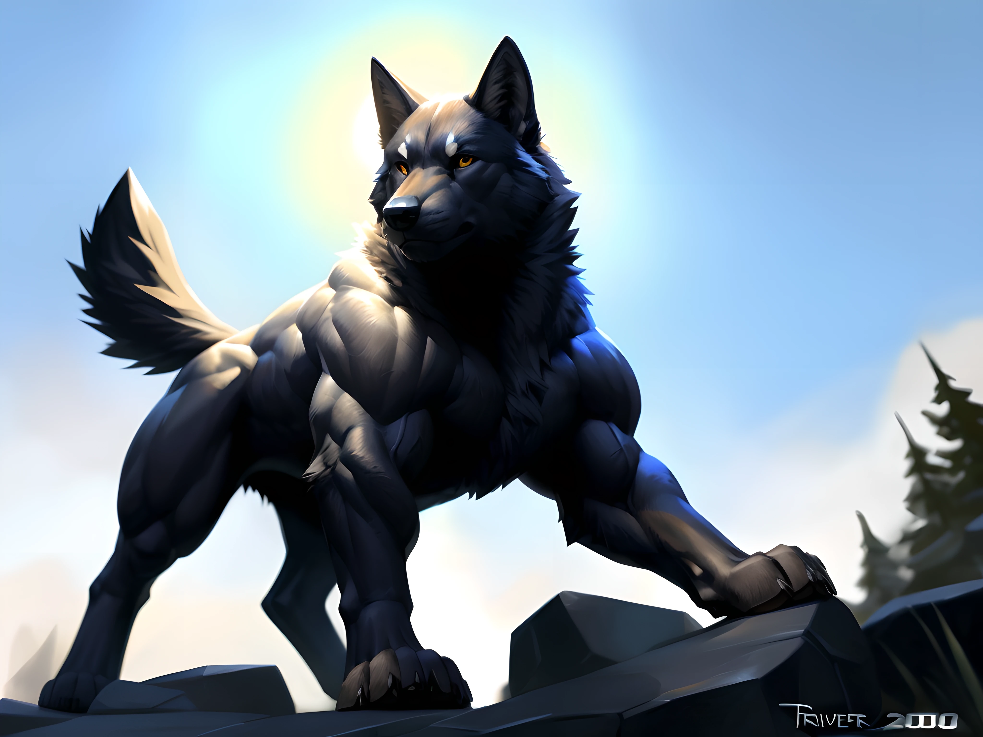 (masterpiece,Highest quality,Ultra-detailed,Perfect Anatomy),kemono,White background,Particles of light,Sharp focus,By Taran fiddler,alone,Anthro,Black Wolf,naked,Muscular (Black fur:1.5,Black body:1.5),Watching the audience,Fine grain,whole body,Black penis