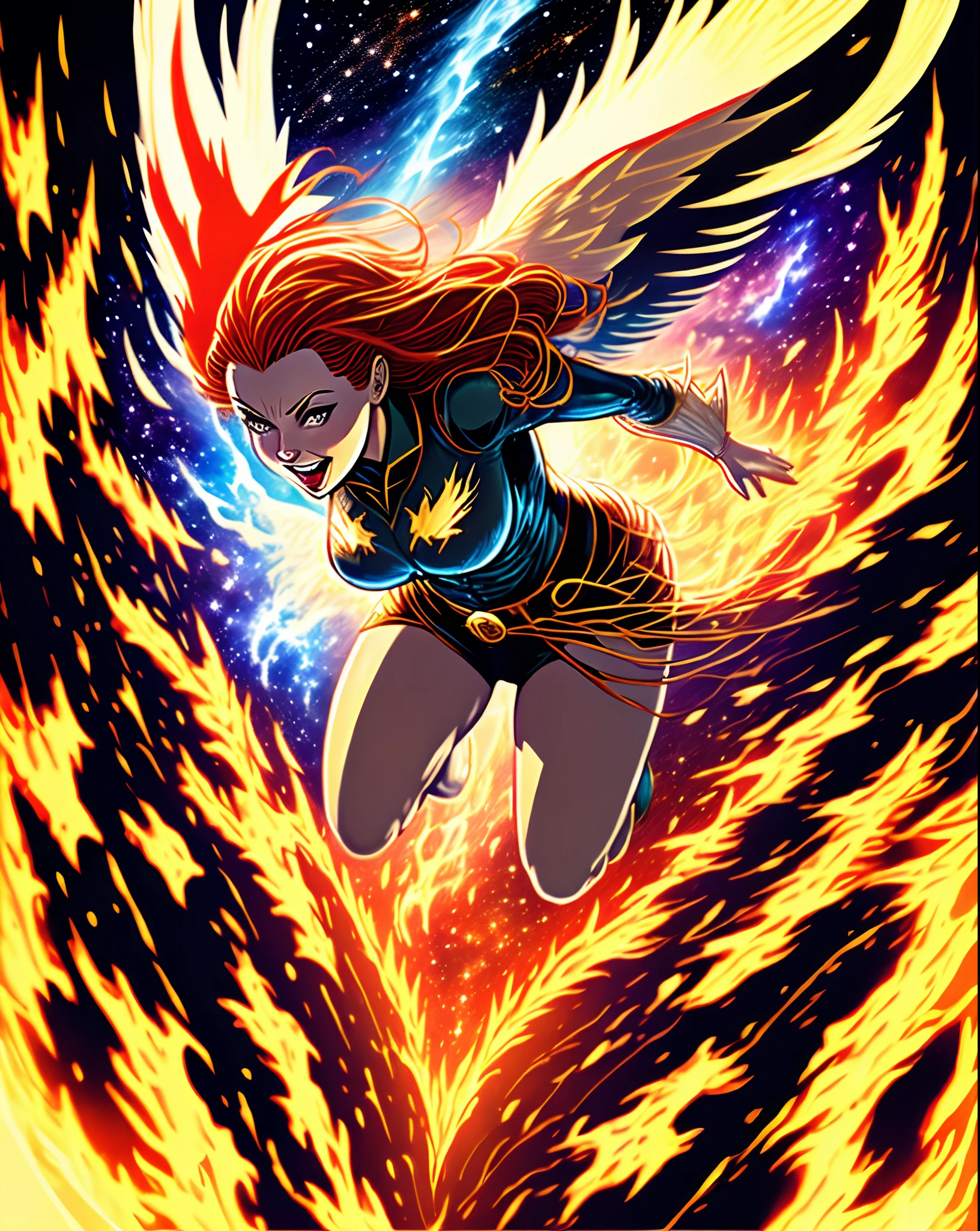 Jean Grey Phoenix flying through the cosmos