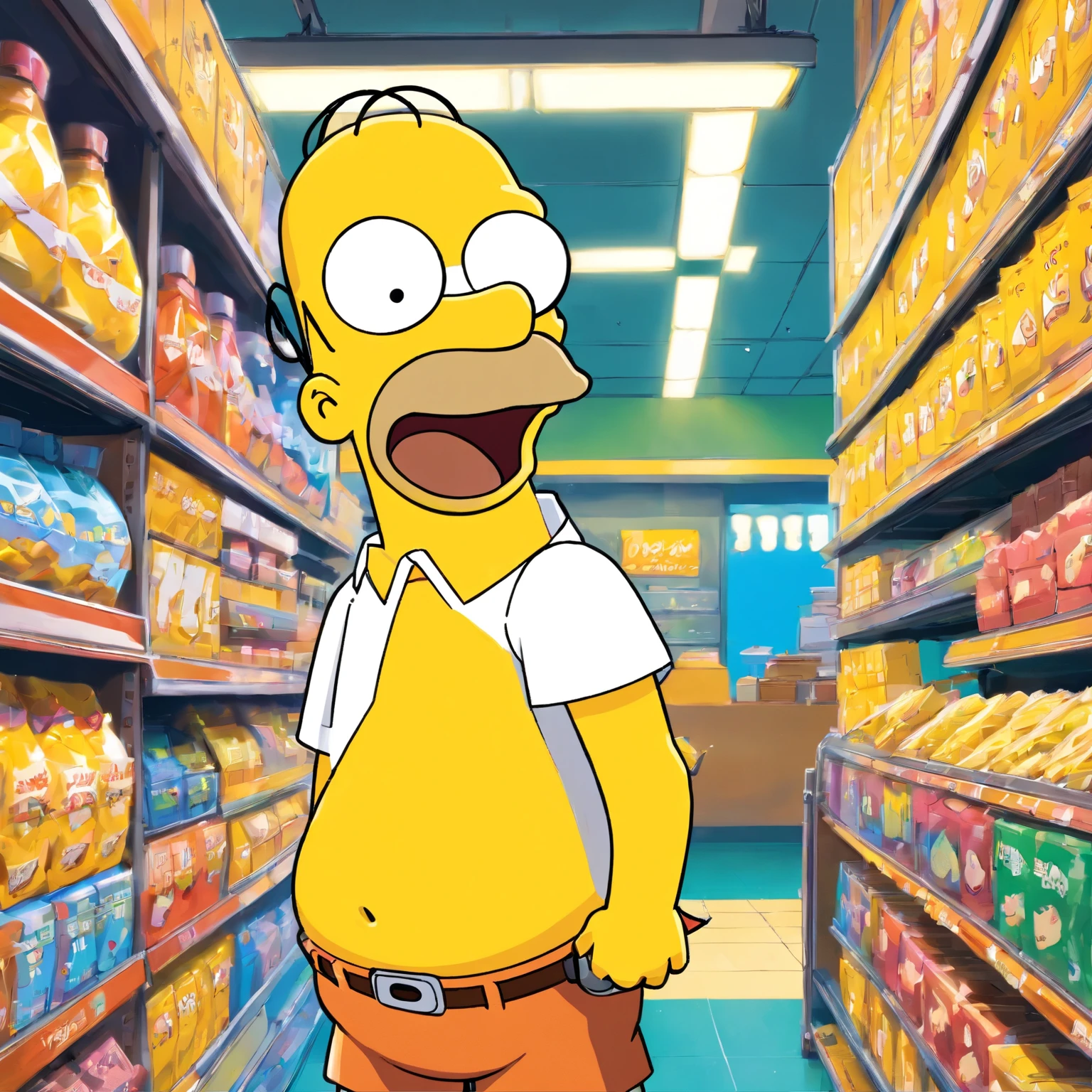 Homer Simpson senta-se na caixa registadora,Distribute advertising flyers to promote your own store,Os Simpsons, Homero Simpson