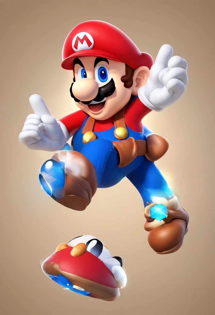 (Mario), design de personagens, Nintendo Super Mario, (olhos azuis, red hat, terno vermelho, blue suspenders, luvas brancas, )super bonito estilo caixa cega, Chibi, corpo inteiro, exaggerated expressions and actions, fundo limpo, Destaques iridescentes brilhantes, studio lighting, Atmospheric Illumination, com textura requintada, High detail, high resolution, c4d, ..3d, Liquidificador, 8k, best quality, Ultra High Definition