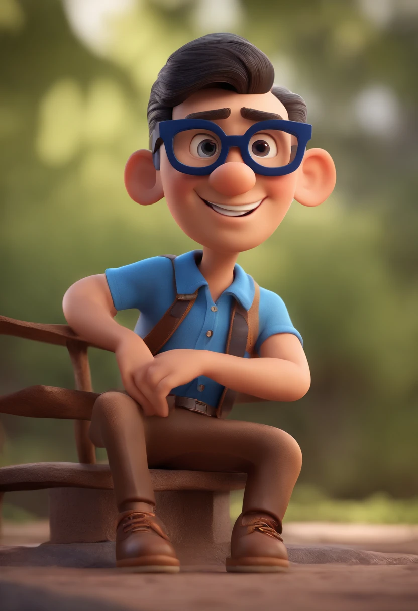 Cartoon character of a man with black glasses and a blue shirt, animation character, Caractere estilizado, animation style rendering, 3D estilizado, Arnold Maya render, 3 d render stylized, toon render keyshot, Personagem 3D, Personagem 3D, 3d rendering stylized, 3 d character render, personagem de desenho animado, Personagem de close up, Pose de personagem, (Estilo Pixar) (master part:1.2) (Bokeh) (best quality) (pele detalhada) (textura detalhada) (8k) (argila) (Cinematic lighting) (foco nítido