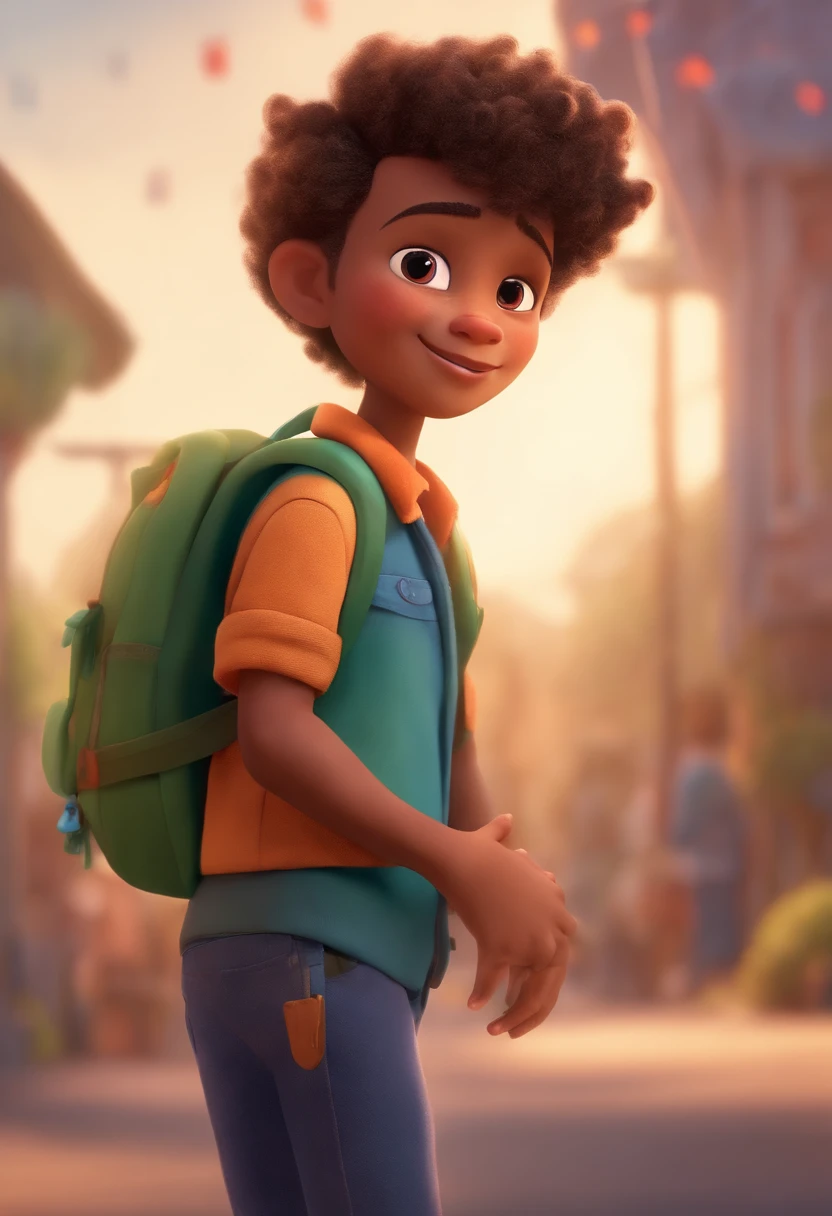 Image of a boy for a story in a YouTube video in Pixar format, He's the little allabester, He's the class leader, He's outgoing, Playful and gets up for a lot of things, cabelo curto