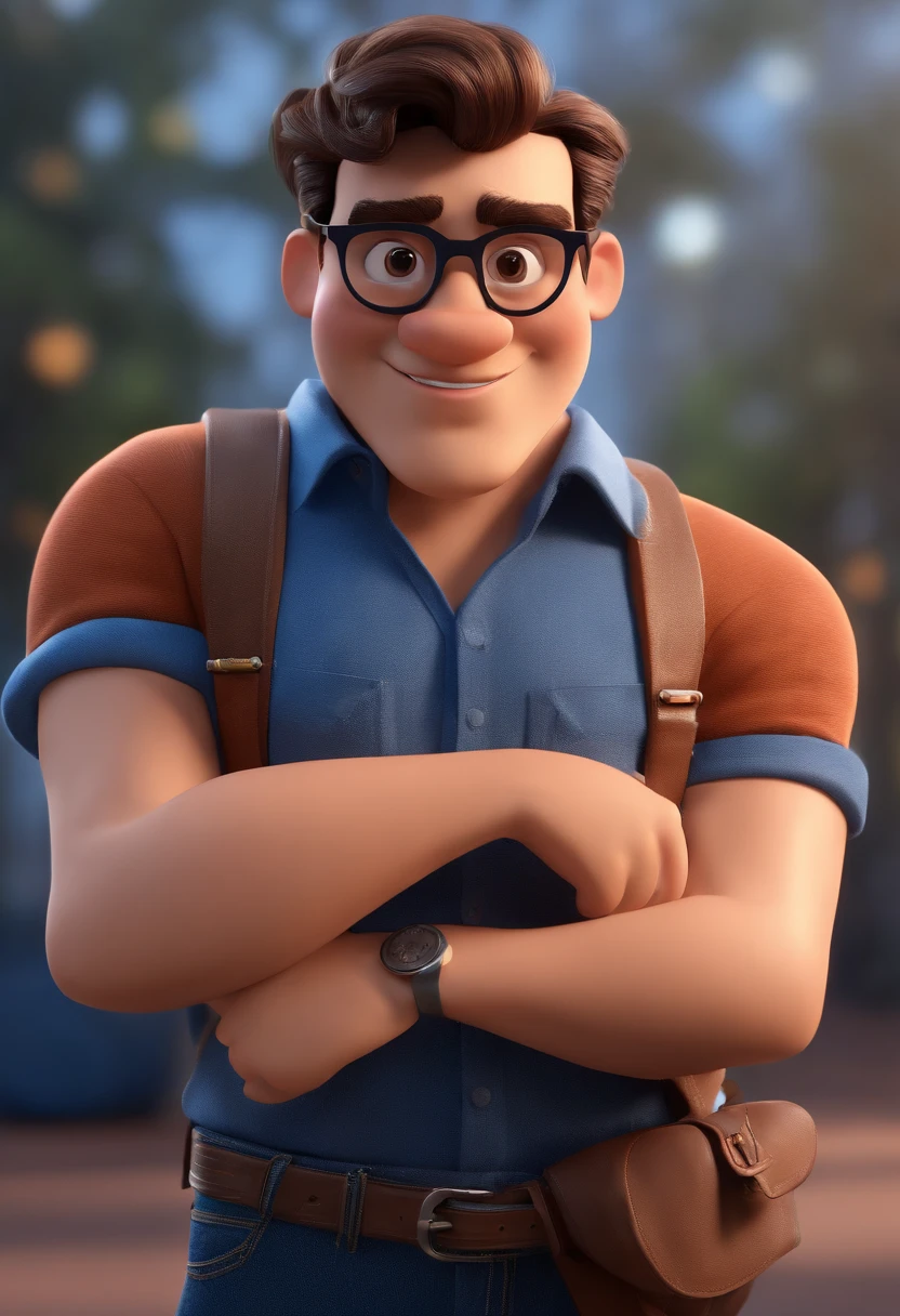 Cartoon character of a man with black glasses and a blue shirt, animation character, Caractere estilizado, animation style rendering, 3D estilizado, Arnold Maya render, 3 d render stylized, toon render keyshot, Personagem 3D, Personagem 3D, 3d rendering stylized, 3 d character render, personagem de desenho animado, Personagem de close up, Pose de personagem,  (Estilo Pixar) (master part:1.2) (Bokeh) (best quality) (pele detalhada) (textura detalhada) (8k) (argila) (Cinematic lighting) (foco nítido