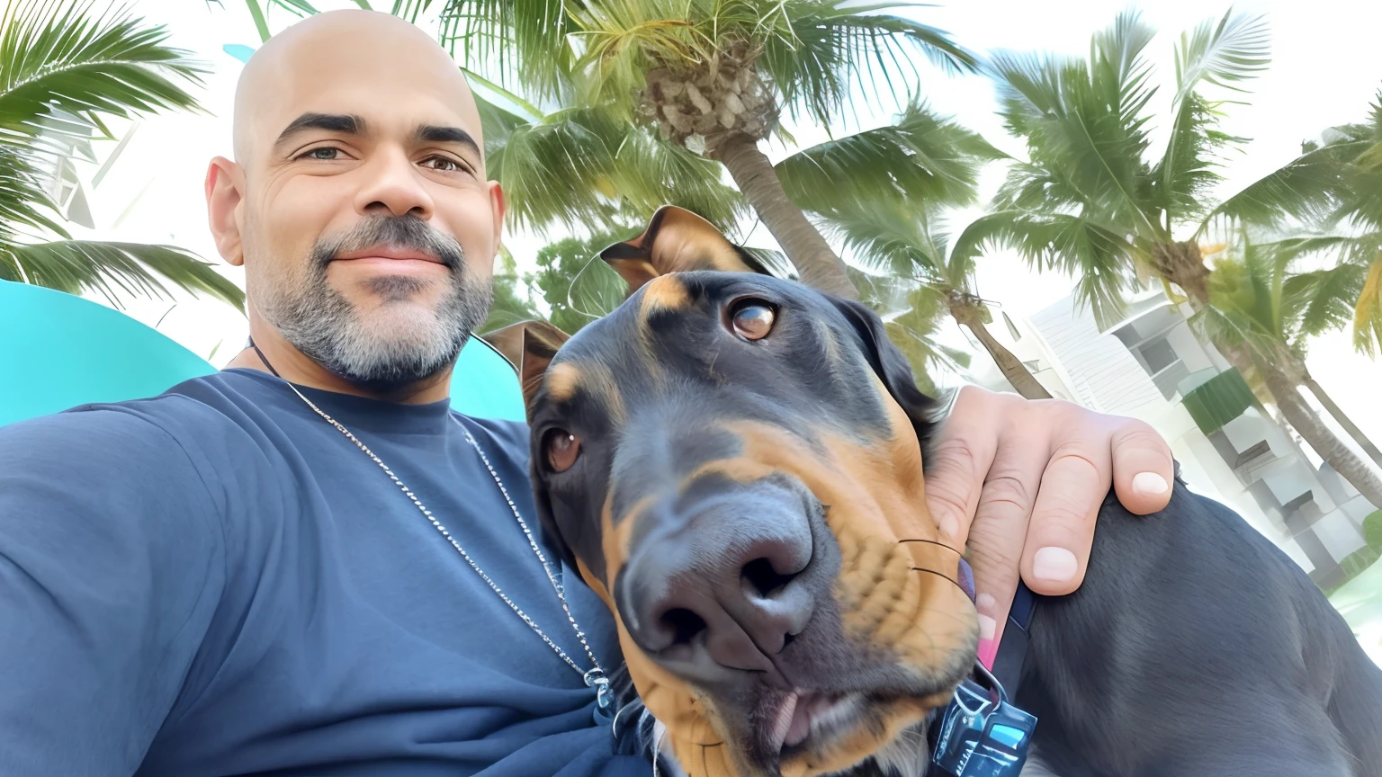 There is a man and a dog who are sitting together, selfie of a dog, with his hyperactive little dog, Directed by: Bernie D'Andrea, BoJack Horseman na vida real, with dogs, Fotografia selfie 8k, vacation photo, Directed by: Emanuel Witz, Ciborgue - Pitbull tirando uma selfie, Greg Rutkowski e Da Vinci, selfie de um homem