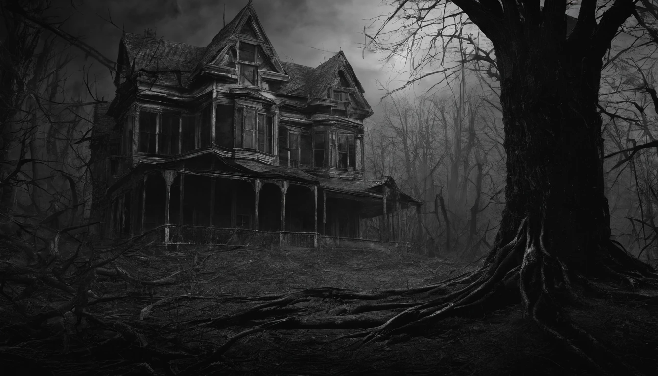 Black & White, Spooky, Unknown, Scale 9:16, Room in the Forest