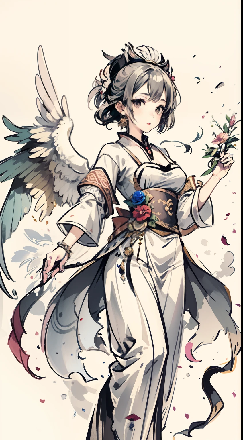 (Master masterpieces,high qulity,Very detailed,Perfect artwork,CG),(ink wash style:1.5),Defocused,Various colors,The art of paper,illustration,White background, scenery,A woman who is,Phoenix Xia Pi,Singing and dancing to the level,