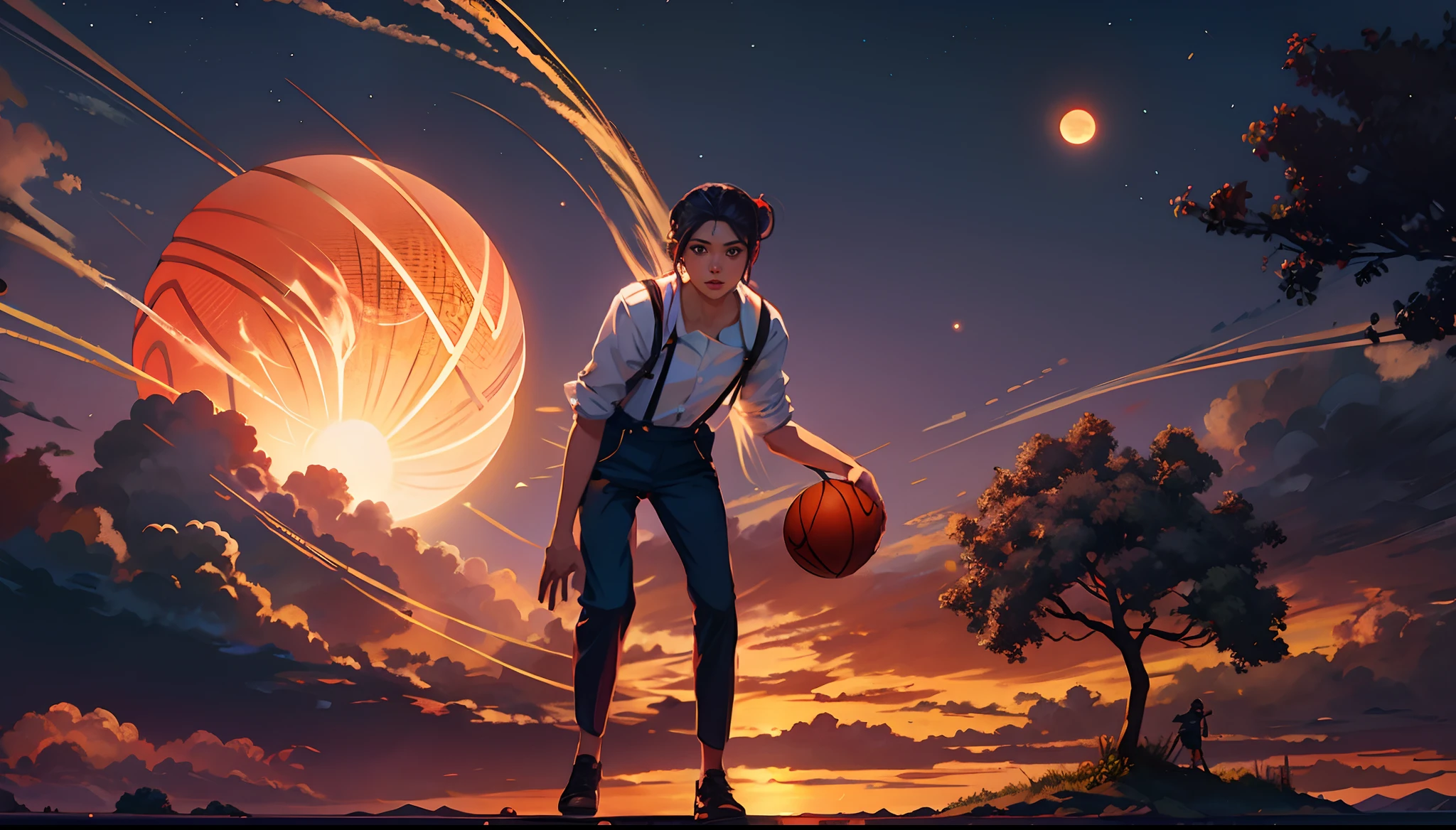 the sunset，eventide，middle parted hairstyle，Suspenders，Left-handed basketball，meteors（Swipe left），Lychee tree，Five fingers clear，Two feet