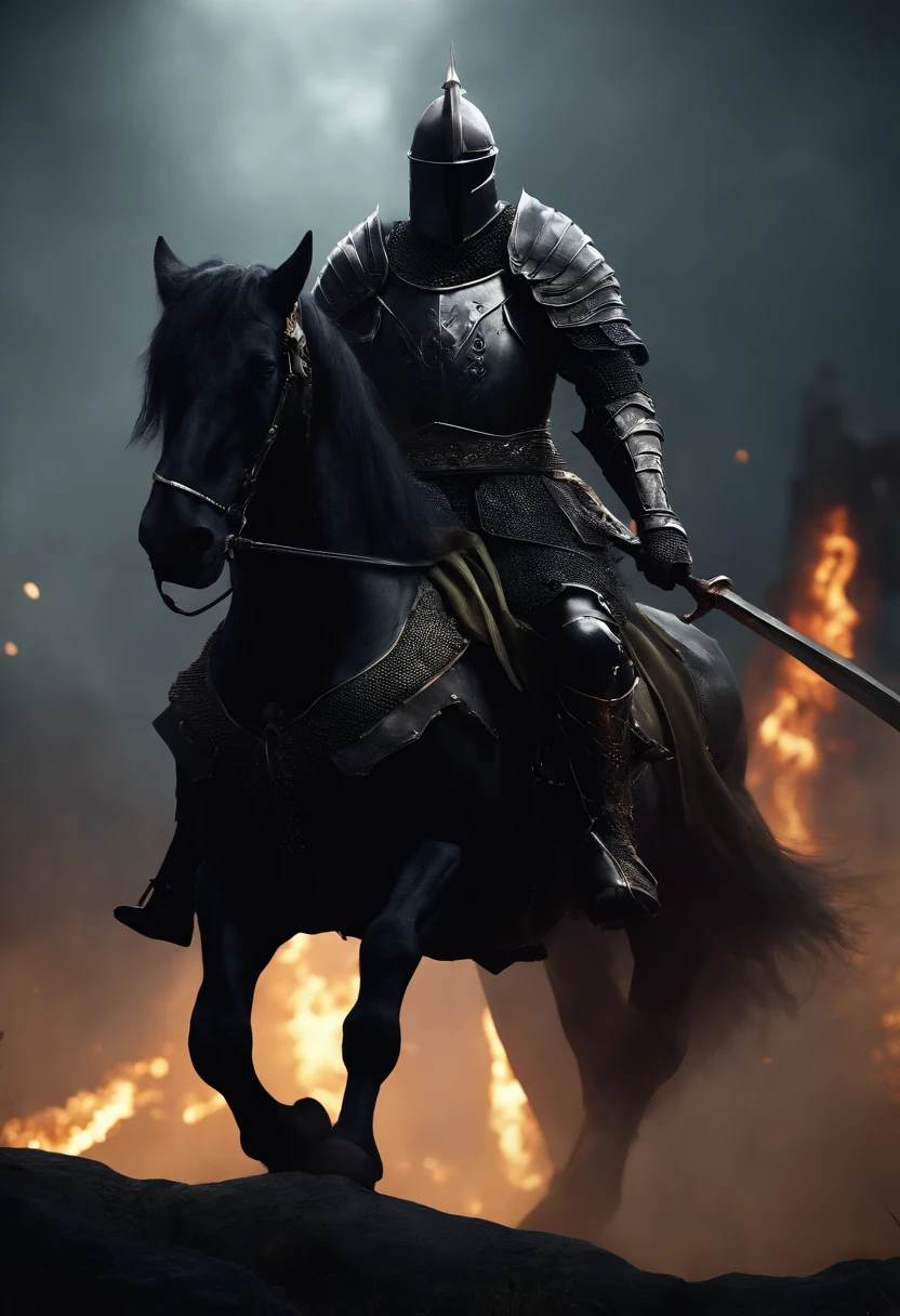 Black Knight, Strong males, Not fat, spiked armor, skull helmet, Large pauldrons, dark horror, Overlooking the battlefield, giant sword, Cinematic, Fine details, 8K, (dark shot:0.7), Subsurface scattering, (Ambient lighting:1.3), (art  stations:1.3)