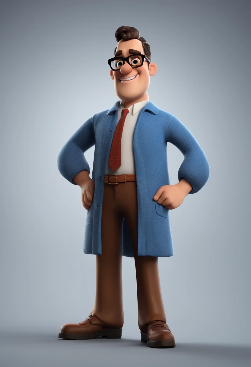 Cartoon character of a man with black glasses and a blue shirt, animation character, Caractere estilizado, animation style rendering, 3D estilizado, Arnold Maya render, 3 d render stylized, toon render keyshot, Personagem 3D, Personagem 3D, 3d rendering stylized, 3 d character render, personagem de desenho animado, Personagem de close up, Pose de personagem,  (Estilo Pixar) (master part:1.2) (Bokeh) (best quality) (pele detalhada) (textura detalhada) (8k) (argila) (Cinematic lighting) (foco nítido