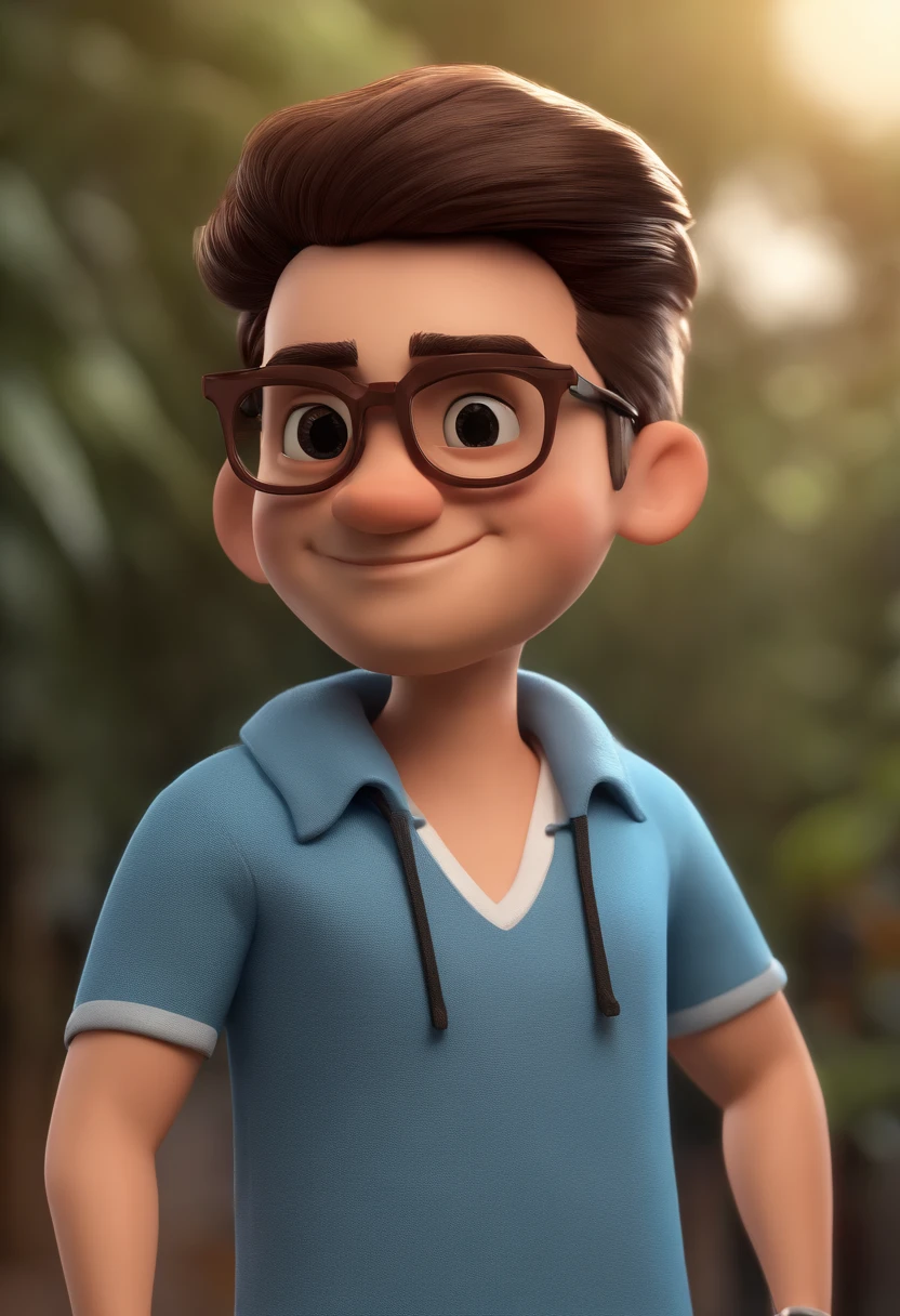 Cartoon character of a man with black glasses and a blue shirt, animation character, Caractere estilizado, animation style rendering, 3D estilizado, Arnold Maya render, 3 d render stylized, toon render keyshot, Personagem 3D, Personagem 3D, 3d rendering stylized, 3 d character render, personagem de desenho animado, Personagem de close up, Pose de personagem, (Estilo Pixar) (master part:1.2) (Bokeh) (best quality) (pele detalhada) (textura detalhada) (8k) (argila) (Cinematic lighting) (foco nítido