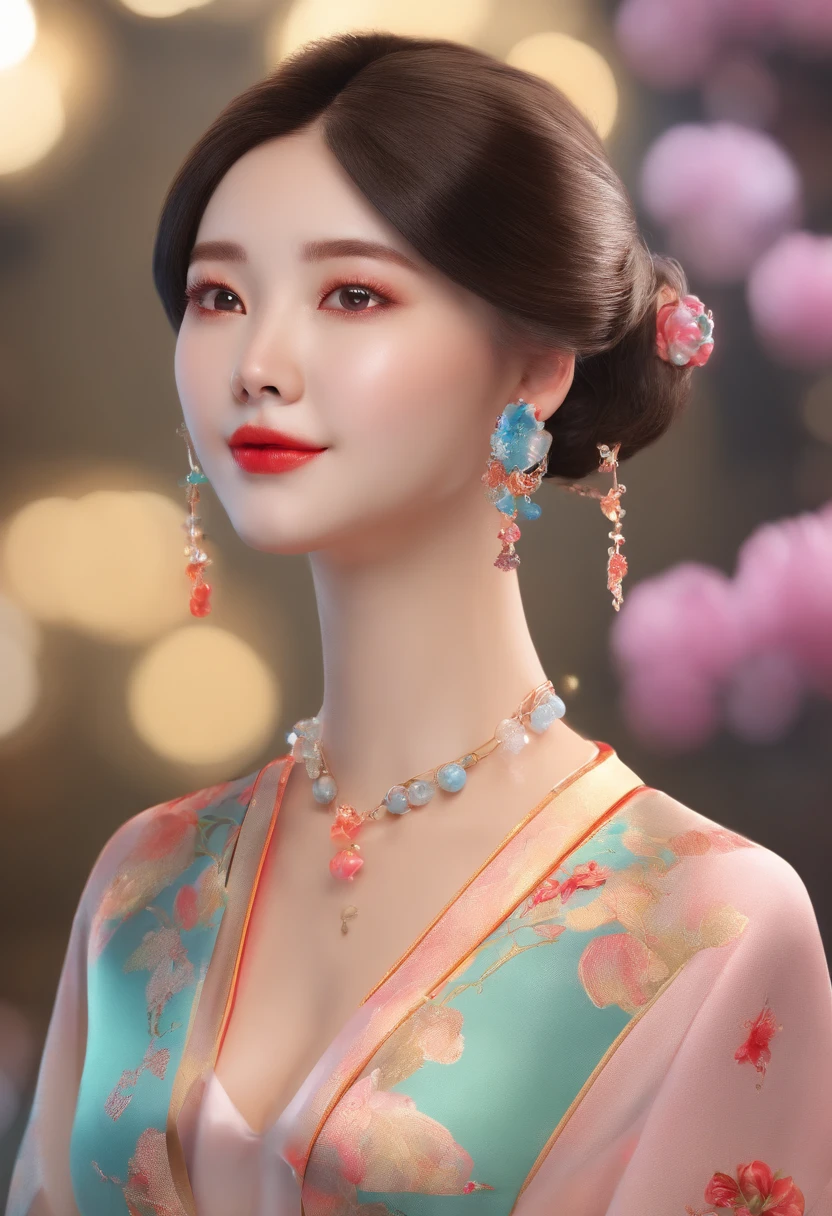 There is a woman in a cheongsam, 2 7 anos, 2 8 anos, 2 9 anos, 3 2 anos, Maquiagem Delicada, Ye Wen, 2 3 anos, Rosto redondo, Lian bonito, tiara dourada, pearls necklace, Hairpin de Jade