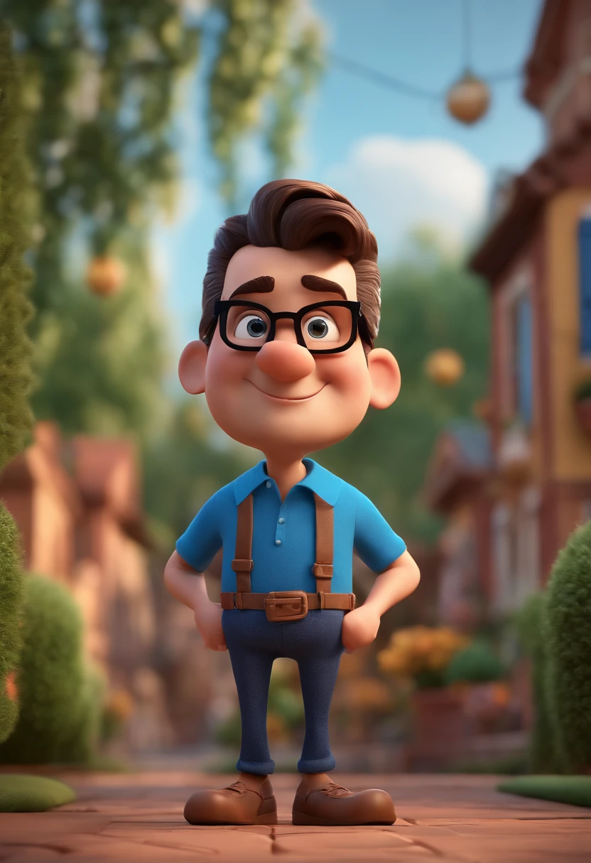 Cartoon character of a man with black glasses and a blue shirt, animation character, Caractere estilizado, animation style rendering, 3D estilizado, Arnold Maya render, 3 d render stylized, toon render keyshot, Personagem 3D, Personagem 3D, 3d rendering stylized, 3 d character render, personagem de desenho animado, Personagem de close up, Pose de personagem, (Estilo Pixar) (master part:1.2) (Bokeh) (best quality) (pele detalhada) (textura detalhada) (8k) (argila) (Cinematic lighting) (foco nítido