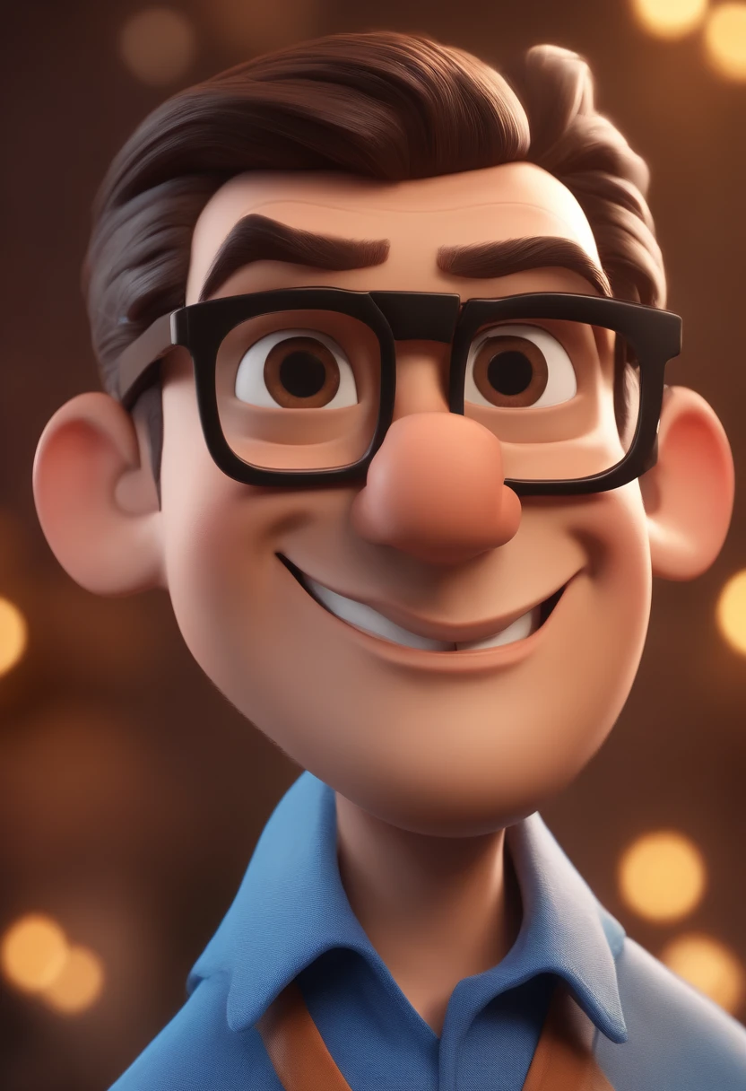 Cartoon character of a man with black glasses and a blue shirt, animation character, Caractere estilizado, animation style rendering, 3D estilizado, Arnold Maya render, 3 d render stylized, toon render keyshot, Personagem 3D, Personagem 3D, 3d rendering stylized, 3 d character render, personagem de desenho animado, Personagem de close up, Pose de personagem, (Estilo Pixar) (master part:1.2) (Bokeh) (best quality) (pele detalhada) (textura detalhada) (8k) (argila) (Cinematic lighting) (foco nítido
